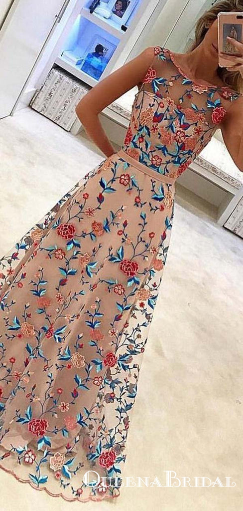 New Style Popular A Line Sleeveless Long Prom Dresses with Embroidery, QB0551