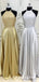 Sparkly Crystal Beaded Halter Long Satin Open Back Prom Dresses, QB0782