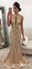 Long Champagne Satin Halter Prom Dresses Mermaid Crystal Beaded, QB0541