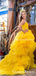 Sweetheart Ball Gown Charming Sleeveless Yellow Tulle Beaded Long Cheap Prom Dresses, QB0954