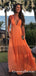 Gorgeous A Line V Neck Chiffon Orange Pleats Long Prom Dresses with Flower, QB0769