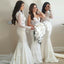 Mermaid High Neck Long Sleeves Long Cheap Ivory Bridesmaid Dresses with Lace, QB0155