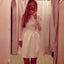 Pretty Jewel Long Sleeves Short Cheap White Homecoming Dresses with Lace, QB0194