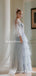 Cute Lovely Square Neckline Long Sleeves Blue Tulle Long Cheap Wedding Dresses, QB0937