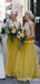 Charming Beteau Neckline Sleeveless Yellow Chiffon A-line Long Cheap Bridesmaid Dresses, BDS0023