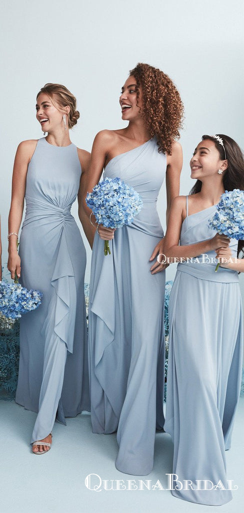 Mismatched Dusty Blue Chiffon A-line Long Cheap Charming Bridesmaid Dresses Online, BDS0062