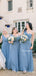 Simple Charming One Shoulder Blue Chiffon A-line Long Cheap Floor-Length Bridesmaid Dresses, BDS0034