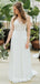 Charming V-neck Spaghetti Strap Ivory Chiffon Lace Appliqued Long Cheap Wedding Dresses, WDS0006