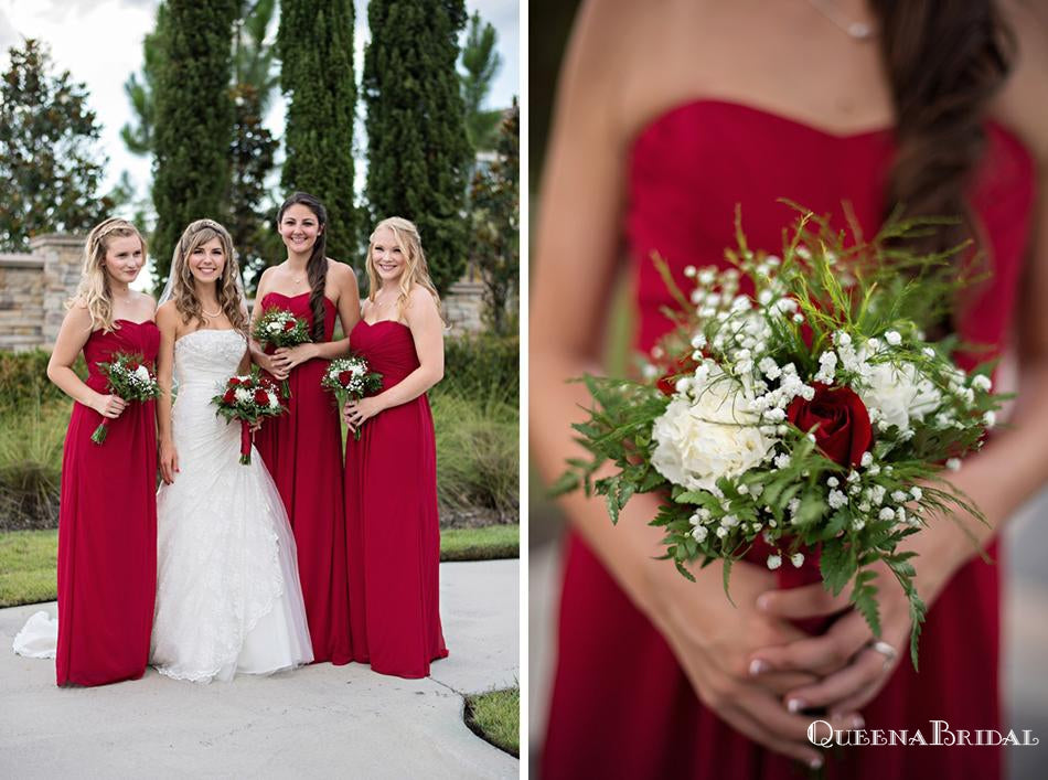 Sweetheart Red Chiffon A-line Long Cheap Bridesmaid Dresses Online, BDS0083