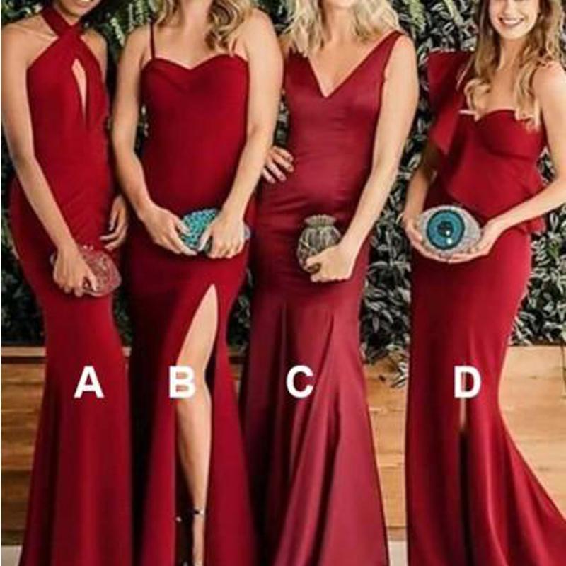 Burgundy Mermaid Long Mismatched Cheap Bridesmaid Dresses Online, WG278