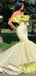 2020 Arabic Yellow Lace Dubai Srtapless Mermaid Long Party Gowns Evening Formal Prom Dresses, PDS0031