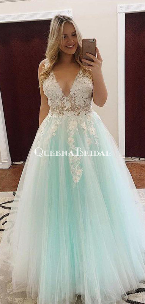 Blush Pink Lace Applique Ball Gown Long Ball Gowns Short Prom Dresses, QB0298