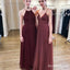 Mismatched Straps Burgundy Tulle Long Cheap Bridesmaid Dresses, QB0873