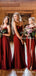 Mismatched Charming Burgundy Satin Mermaid Long Cheap Bridesmaid Dresses, BDS0022