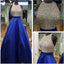 A-Line Halter Backless Floor-Length Royal Blue Satin Prom Dresses with Beading, QB0256