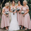 Pink Off Shoulder Sleeveless A Line High Low Satin Bridesmaid Dresses, QB0727