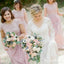 A-Line Round Neck Cap Sleeves Pink Chiffon Bridesmaid Dresses with Lace, QB0841