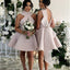 Fancy Jewel Sleeveless Short Pink Bridesmaid Dresses with Bow Knot, QB0642