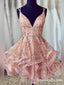 Luxurious A Line V Neck Short Cheap Homecoming Dresses With Beading, QB0892