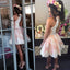 A-Line High Neck Appliques Short Cheap Pink Lace Homecoming Dresses, QB0067