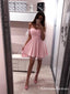 Cute A-Line Off the Shoulder Pink Tulle Short Homecoming Dresses, QB0863