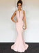 Mermaid Round Neck Sleeveless Open Back Pink Satin Prom Dresses, QB0239