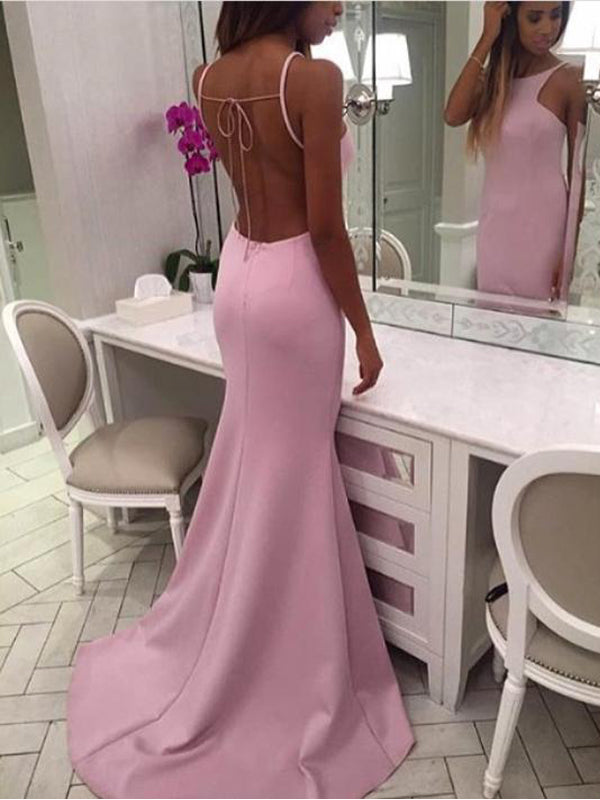 Sexy Pink Scoop Long Mermaid Backless Prom Dresses, QB0467