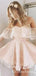 A-Line Off-Shoulder Short Blush Pink Lace Cheap Homecoming Dresses Online, QB0044