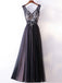 Princess/A-line V-neck Lace Appliqued Simple Long Prom Dresses Evening Gowns, QB0331