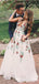 Deep V Neck White Embroidery Long Cheap  Evening Prom Dresses, QB0411