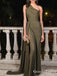 New Arrival One Shoulder Unique Design Sleeveless High Side Slit Long Cheap A-line Prom Dresses, QB0960