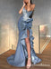 Sweetheart Charming Elegant Blue Silver White Appliqued Side Slit Mermaid Long Cheap Prom Dresses, PDS0024