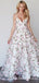 A-line Princess V-neck Floral Prom Dresses Long 3D Appliqued Lace Formal Dresses, QB0274