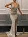 Sparkly Simple Spaghetti Straps Sleeveless Silver Sequin Long Cheap Memaid Prom Dresses, QB0958