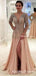 Sexy V-Neck Long Sleeve Light Chiffon Prom Dresses with Appliques Beading, QB0232