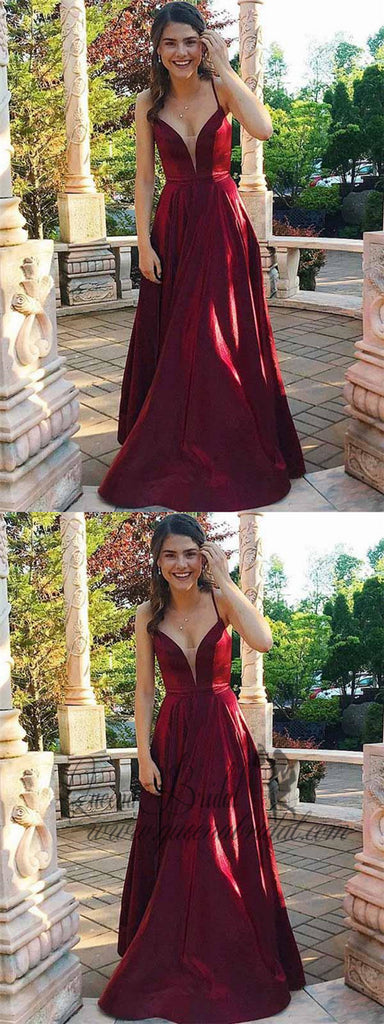 2019 Simple Maroon Halter A-line Long Evening Prom Dresses, QB0410