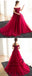 Charming Off Shoulder Red Lace Beaded A-line Long Evening Prom Dresses, QB0368