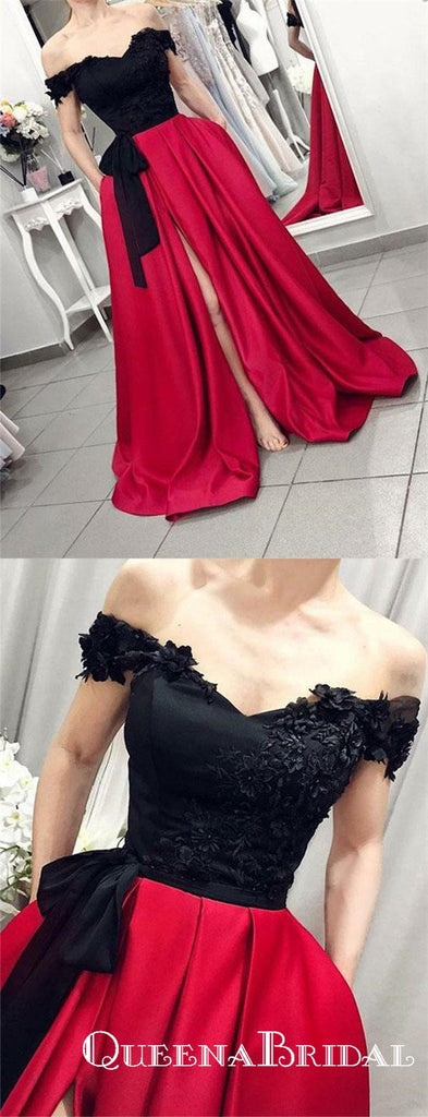 Charming Off The Shoulder Long Prom Dresses With Appliques Split, QB0633