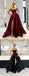 Simple Side Slit Cheap Maroon A-line Long Evening Prom Dresses, QB0423