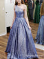 Charming Elegant One Shoulder Sparkly Blue Sequin A-line Long Cheap Formal Evening Prom Dresses, PDS0032