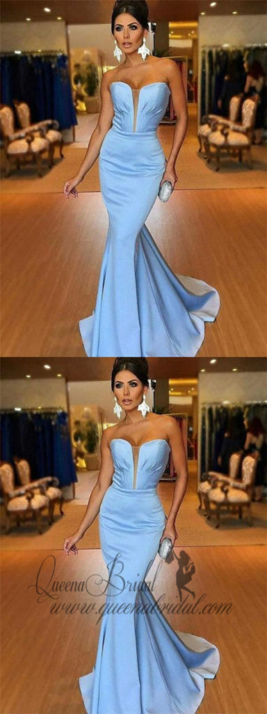 Sexy Simple Blue Mermaid Sweetheart Long Evening Prom Dresses, QB0405