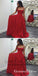 A-Line Spaghetti Straps Sweep Train Red Lace Prom Dresses Online, QB0250