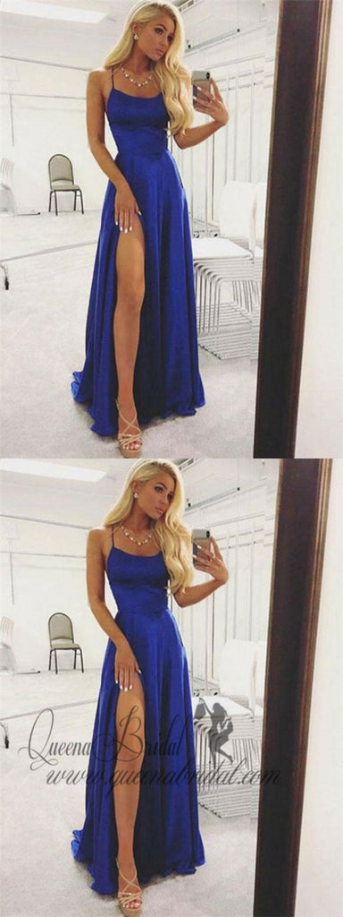 Charming Simple Halter Blue Long Cheap Evening Prom Dresses, QB0404