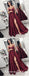 Maroon Spaghetti Straps Side Slit Long Evening Prom Dresses, QB0407