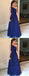 Simple Charming One Shoulder Navy Tulle Long Evening Prom Dresses, QB0412