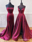 Simple New Arrival Burgundy Satin Sleeveless A-line Long Cheap Formal Eveving Party Prom Dresses, PDS0037