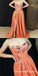 A-Line Sweetheart Long Orange Satin Prom Dresses with Appliques Split, QB0511