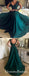 2021 Cap Sleeve Sleeves Emerald Green Evening Prom Dresses, QB0446