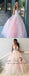 Blush Pink Lace Applique Ball Gown Long Ball Gowns Short Prom Dresses, QB0298