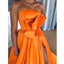 Sexy Strapless Orange Stain A-line Split Long Cheap Prom Dresses, PDS0107